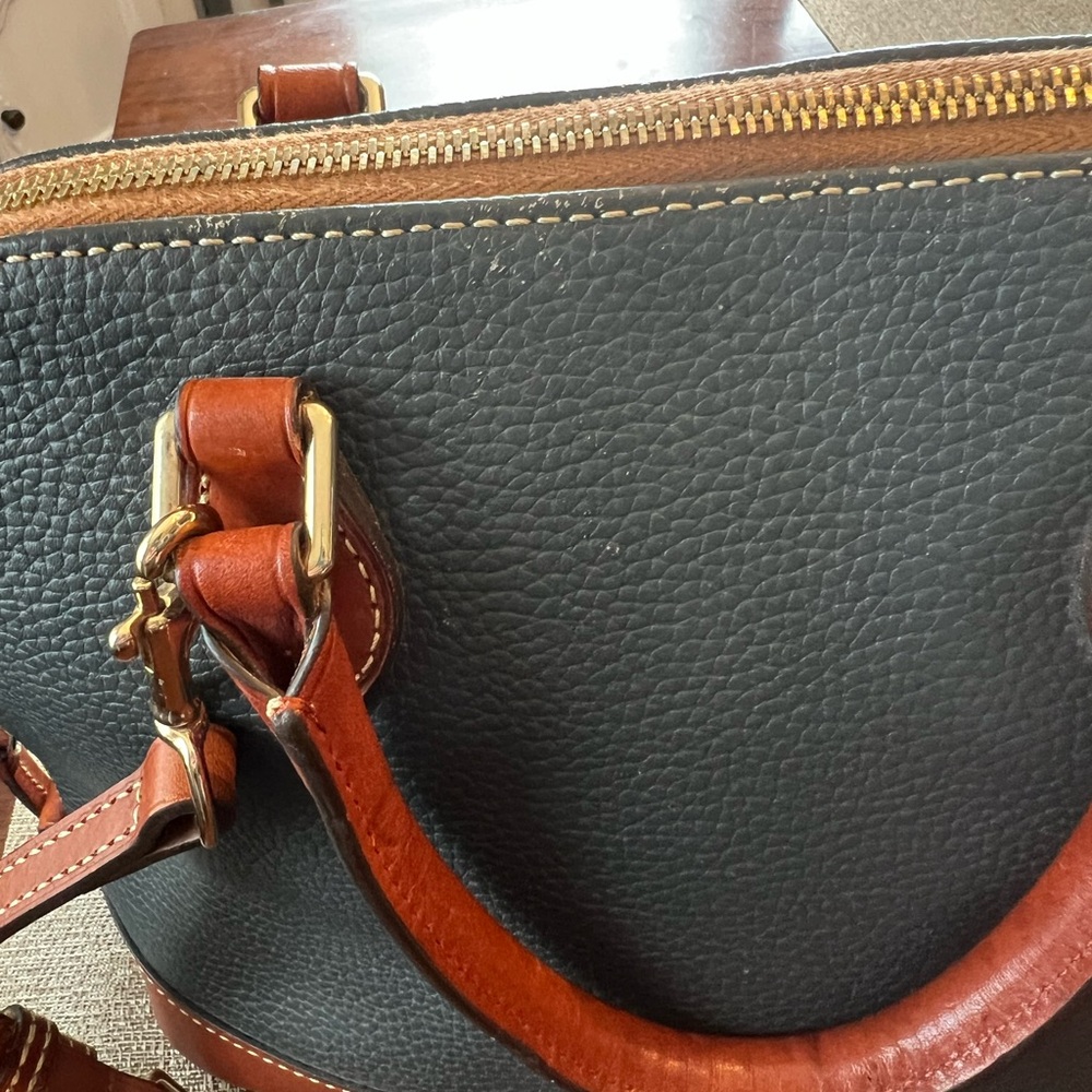 Dooney & Bourke Brown and Blue Leather Satchel - Picture 2 of 8